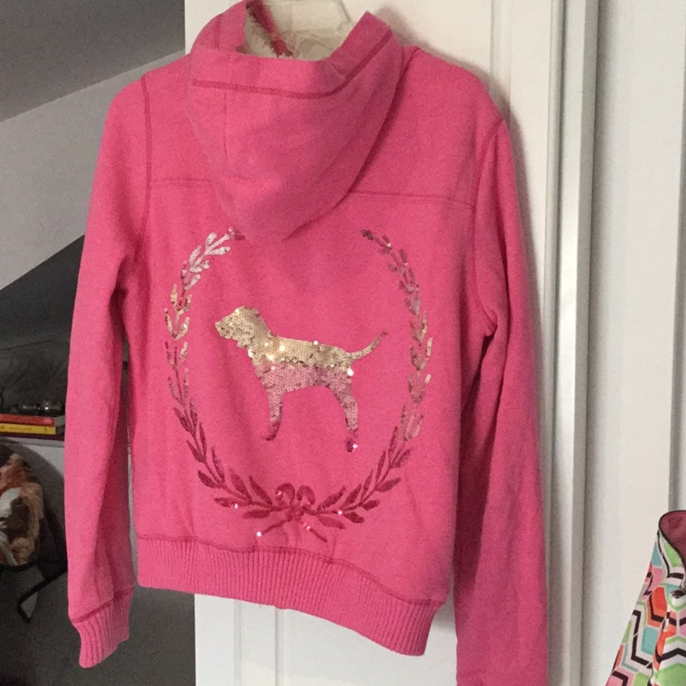 Victoria Secret Pink Fur Lined Sequin Hoodie